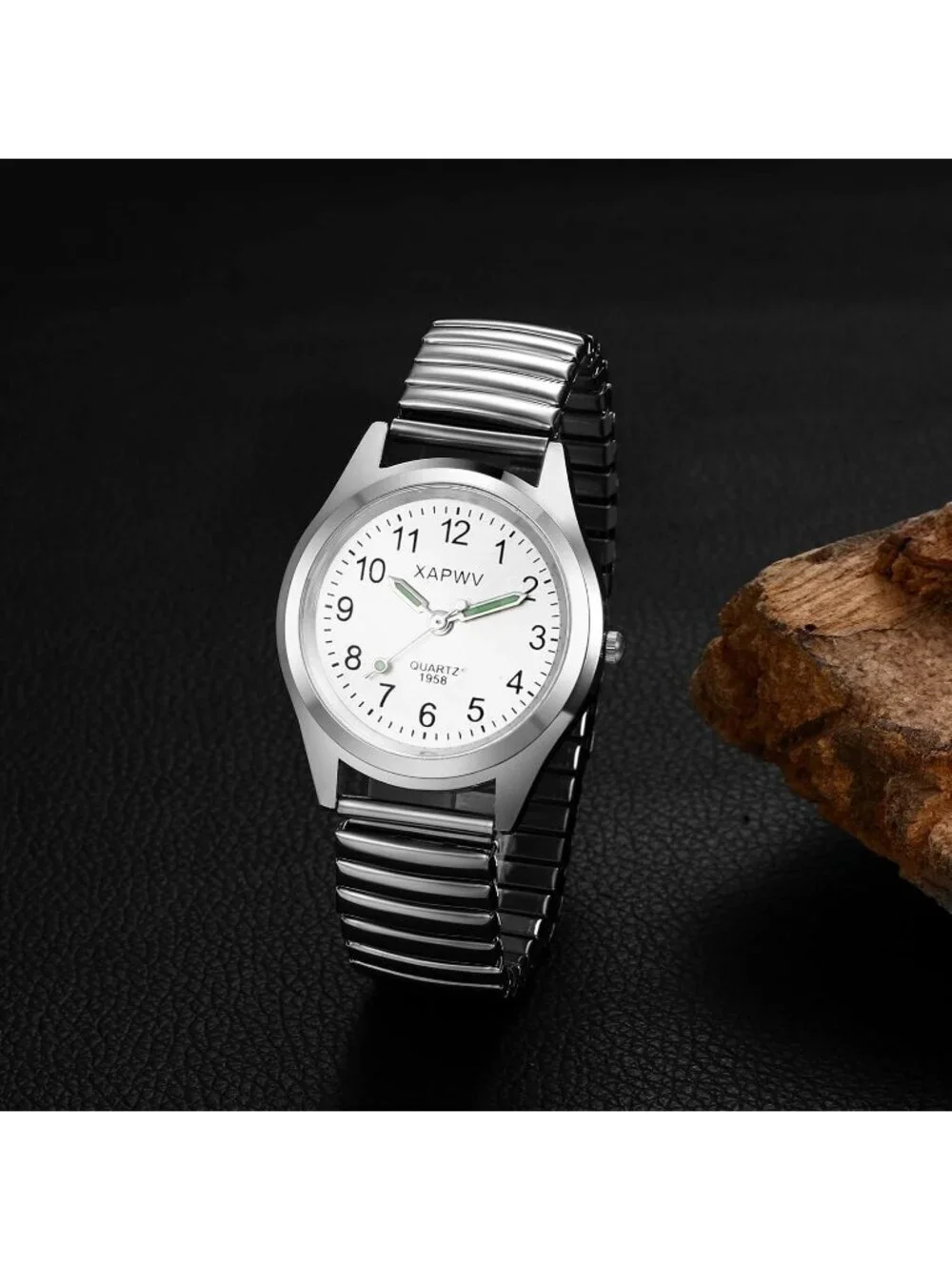 Men's Silver Stretch Band Couple Bangle Ultrathin Elastic Strap Wrist Watch